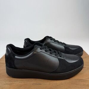 New Womens FitFlop Rally Leather Suede Black Sneakers Shoes Size 9 M